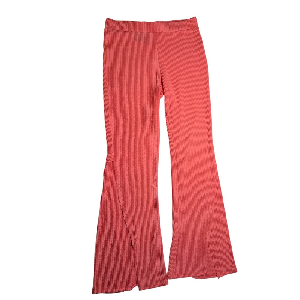 Le Lis Collection Coral Pink Ribbed Knit Flare Pants Bell Bottom High Rise L